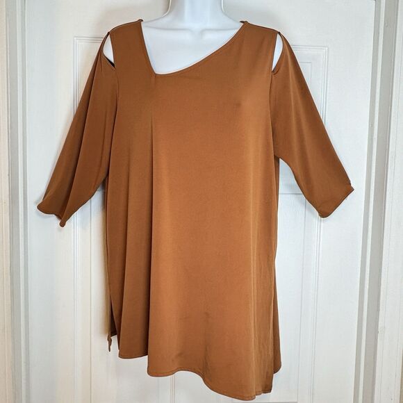 Alfani Womens L Rust Asymmetrical Hem and Neck Slit‎ Shoulder Tunic Half Sleeve - Picture 1 of 8